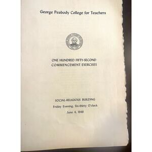 George Peabody College for Teachers 152nd 1948 Commencement Exercises Program